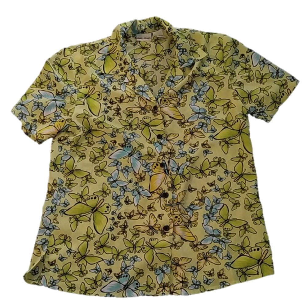 NWT Essentials  button blouse top butterfly S